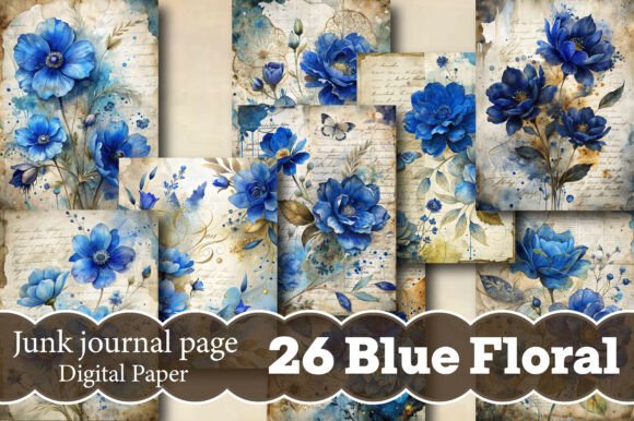 Blue Floral Junk Journal Papers: A Versatile Digital Design Collection