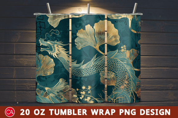 Elevate Your Craft with the Teal Gold Ginkgo Dragon Tumbler Design