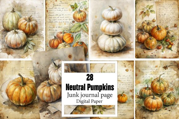 Embrace Autumn's Quiet Charm with Neutral Pumpkins Junk Journal Pages