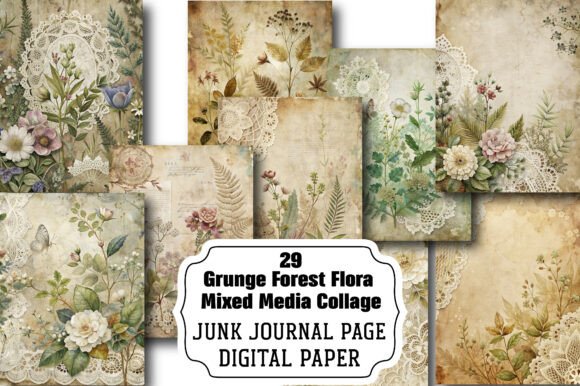 Grunge Forest Flora Mixed Media Collage: A Versatile Creative Toolkit