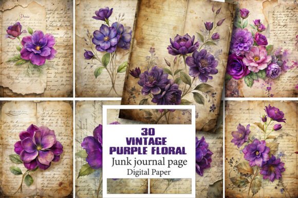 The Creative Powerhouse: Vintage Purple Floral Journal Pages