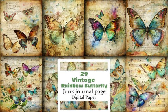 Unleashing Creativity with Vintage Rainbow Butterfly Journal Pages